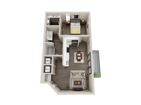 a stylized floor plan of a 1 bedroom192 sq ft house